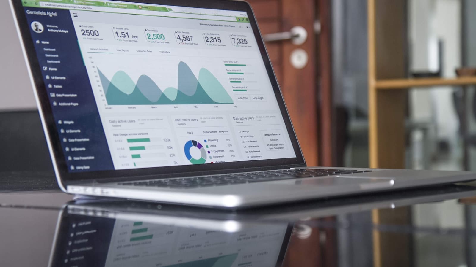 A laptop showing live stream performance analytics